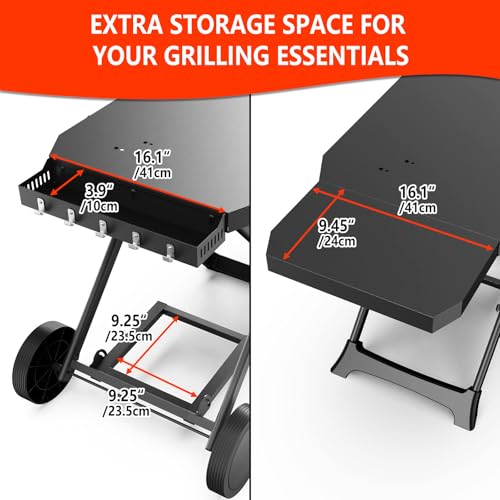 Image of Upgraded Portable Grill Cart for Weber Q1200, Q1000, Q2200, Q2000, Q2400, Foldable Cart for Weber Q Series Gas Grills, Outdoor BBQ Stand with Propane Tank Holder for Travel and Camping