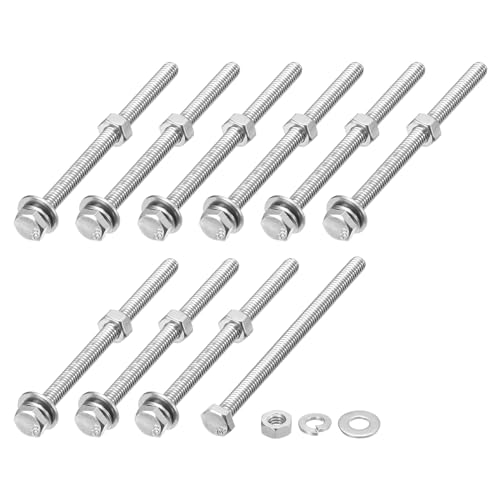 METALLIXITY Hex Head Screws Bolts, Nuts, Flat & Lock Washers Kits (1/4-20x4) 10 Set, Stainless Steel Fully Threaded Machine Screws Bolt Set - for Home Appliance Equipment