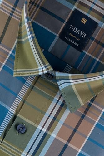 Image of 7-DAYS Men's Premium Check Shirt - 100% Cotton, Tailored Fit (Between Slim & Regular), Full Sleeve, with Pocket - Smart Office & Casual Look