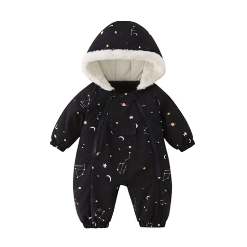 Image of JiAmy Baby Snowsuit Newborn Printed Winter Clothes Outfit Infant Boys Grils Hooded Double Zippers Jumpsuit Onesie Coat