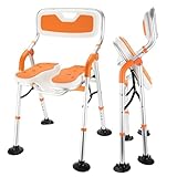 お風呂椅子 介護用 折りたたみ 介護 風呂 椅子 U型溝座面 耐荷重150kg シャワーチェア 折り畳み 高さ4段階調節 シャワーチェアー 背もたれ付 介護用品 風呂椅子 肘掛け付き 立ち上がり補助 カビない お風呂介護椅子 コンパクト アルミ合金製 軽量 丈夫 転倒防止 組み立て簡単 日本語説明書付 (オレンジ, U型溝座面)