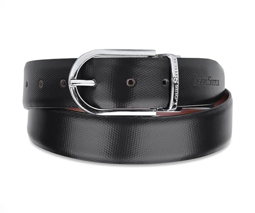LOUIS STITCH Men's Reversible Italian Leather belt for men 1.25 inch (35mm) Waist Strap Black Brown Belt (BESN), SN-Chrome, 38