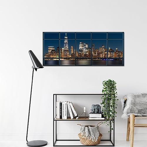 Iknow Foto Large Canvas Wall Art View Of Manhattan New York City Skyline Buildings From Window Picture Prints Empire State Building And Skyscrapers In Gorgeous Breathtaking Penthouse 20X48 Inches thumb #3