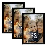 Vasemouh Bilderrahmen A5 (14,8x21cm) 3er-Set, schwarze Bilderrahmen für Wand- und Tischaufstellung - Ideal für Familienfotos, Kunstwerke und Erinnerungen