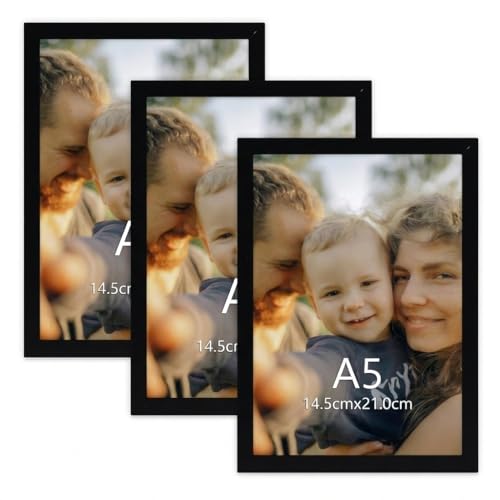 Image of Vasemouh A5 Photo Frame Pack of 3, Black A5 Picture Frame, Tabletop or Wall Hanging for Home, Gallery or Office Decor