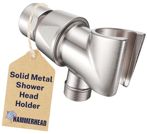 All Metal Handheld Shower Head Holder - Brushed Nickel - Adjustable Shower Wand Holder with Universal Wall Hook Bracket and Brass Pivot Ball - Hand Held Shower Head Holder - Shower Hose Holder