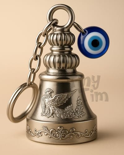 Image of Tiny Tim Guardian Bell with Evil Eye Charm - Protective Motorcycle & Car Accessory - Tibetan-Inspired Design - Wards Off Negative Energy - Ideal Gift for Bikers & Travelers