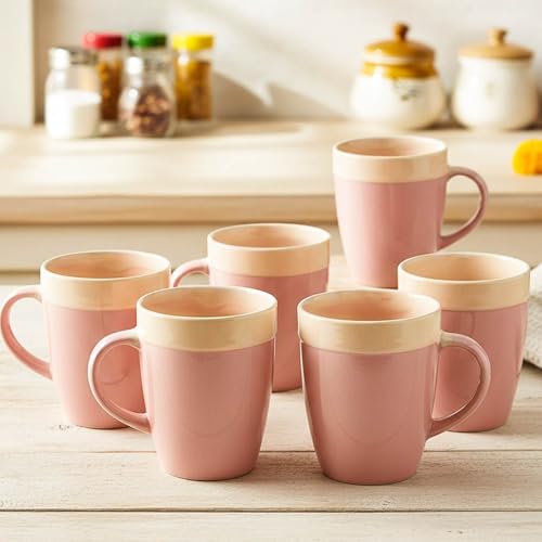 Image of The Earth Store Pink Beige Flow Coffee Mug - 340ML Ceramic Coffee Mugs Set of 6 | Microwave & Dishwasher Safe Mugs for Gift | Home | Office | Restaurant | Daily Use Tea Mug