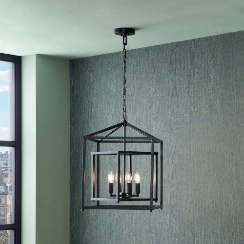 Image of Pacific Lifestyle Lantern Chandelier 4 Light Matt Black Cube Pendant
