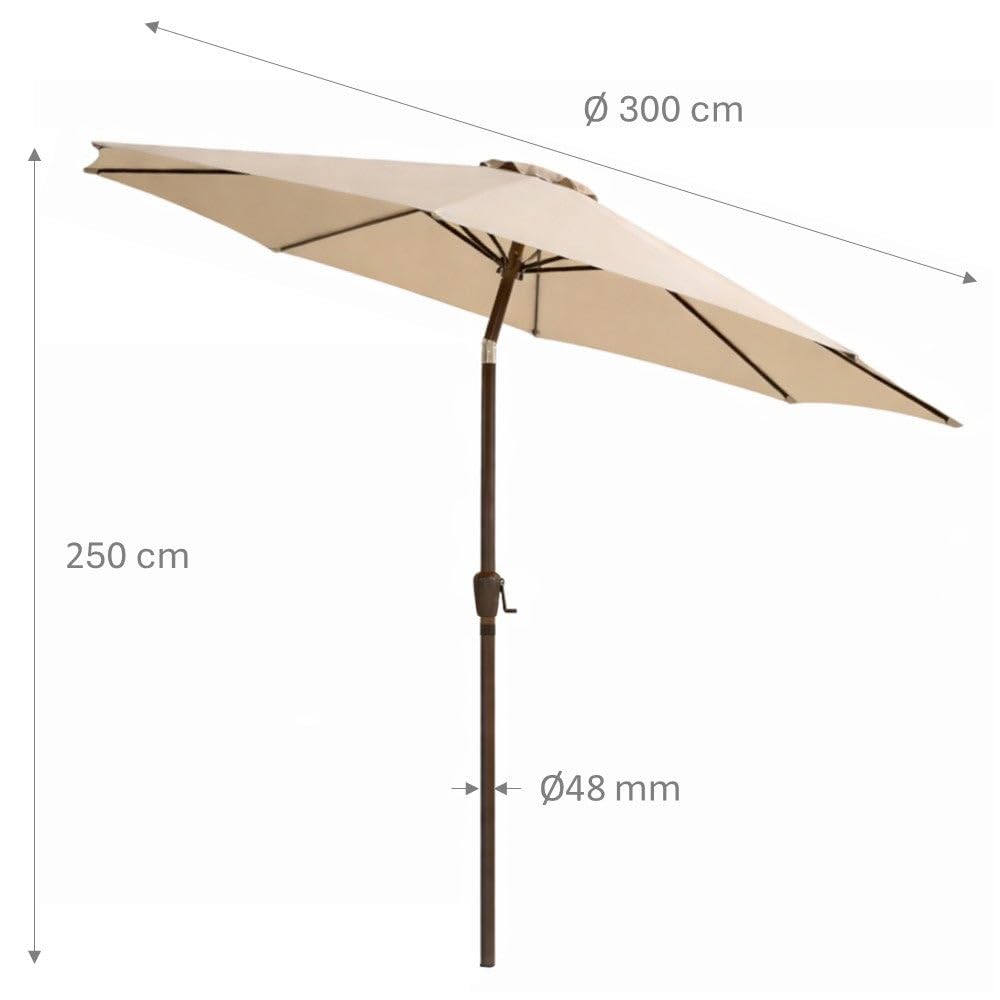 LOLAhome Parasol +RESISTENTE, circular, mástil inclinable Ø38mm de aluminio, con Antiviento y Manivela, Elegante y Duradero, tratamiento Anti-corrosión, Para Exterior, Jardín - Tessa Alba