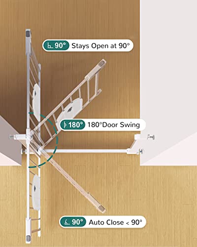 Newnice 26.7-29.5'' Narrow Baby Gate With Cat Door, Auto Close & Easy Walk Thru Dog Pet Gates For Stairs, Doorway, House, Pressure Mounted Safety Child Gate Includes 4 Wall Cups, No Extensions, White #TOP4