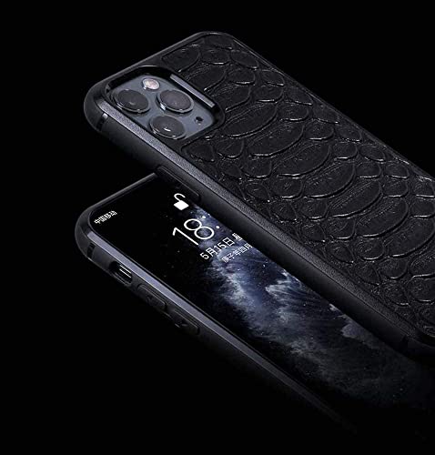 Coque iPhone 12 Pro cuir noir motif python protection écran