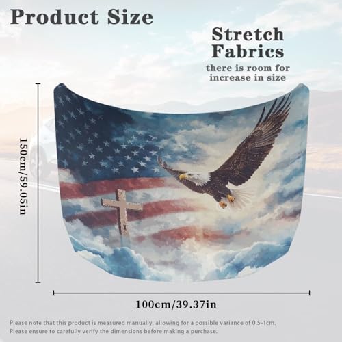 Image of Car Hood Cover,American Flag with Cross Protector Front Auto Bonnet Hood Wrap Cover Washable Stretchable Fabric Hood Wrap Blanket 3.3x5 Ft Soft Breathable