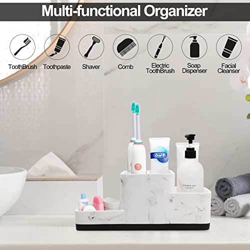 Vanity Toothbrushes Holder, Foverone 5-Slot Marble Look Bathroom Countertop Toothbrush Organizer For Toothbrushes, Toothpastes, Razor, Comb, Makeup Brushes And More #TOP3