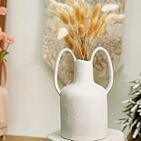 Mowtanco White Ceramic Vase with 2 Handles, Modern Farmhouse Vase for Home Decor, Decorative Pottery Flower Vase, Clay Matte Vase, Centerpieces for Dining Table - 10 Inch Tall