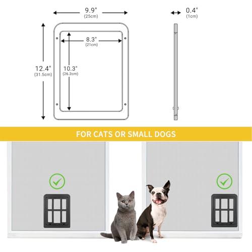 ENJOYING Katzenklappe für Fliegengitter, Kleine Hundeklappe Fliegengittertür mit Ersatz-Magnettür, Haustiertüren für Schiebetüren Fenstertür, Automatisch schließen, Verriegelbar, Schwarz
