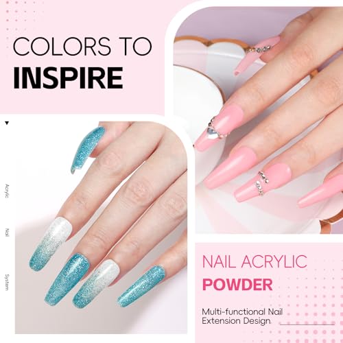 Image of 58PCS Acrylic Nail Kit for Beginners with Everything, 3 Colors Professional Acrylics Powder with Drill and U V Light 24pcs Glitter Decoration Complete Acrylic Nail Set Home Salon Design Gift Set