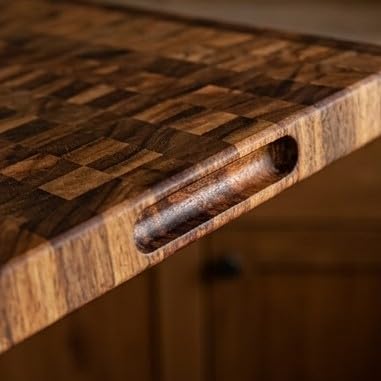 Image of Handcrafted Wooden Chopping Board for Kitchen | Cutting Board & Serving Platter | Food Safe Wooden Board for Vegetables, Fruits, Cheese & Bread | Multiple Designs (End Grain Block, Sheesham Wood)