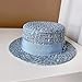 Women’s Tweed Fedora Hat Pearls Trim Flat Top Autumn-Winter Textured Cap European Fashion Style