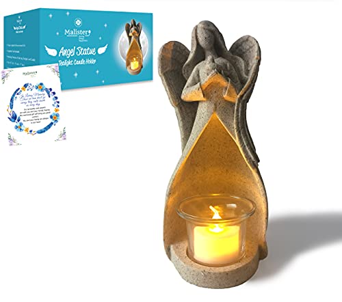 Malister Memorial Gifts - Portavelas con figuras de ángel, regalos de condolencias por la pérdida de un ser querido, con vela LED parpadeante, regalos de duelo, regalos de condolencia, recuerdo de