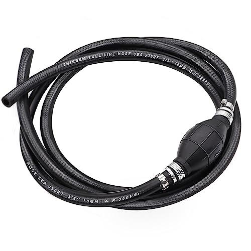 Tnisesm 3/8\" Fuel Line Assembly, Nylon Braided Fuel Line Hose NBR Rubber Marine Outboard Boat Motor RVs Fuel Assembly with Primer Bulb 304 Steel Hose Clamps 6FT