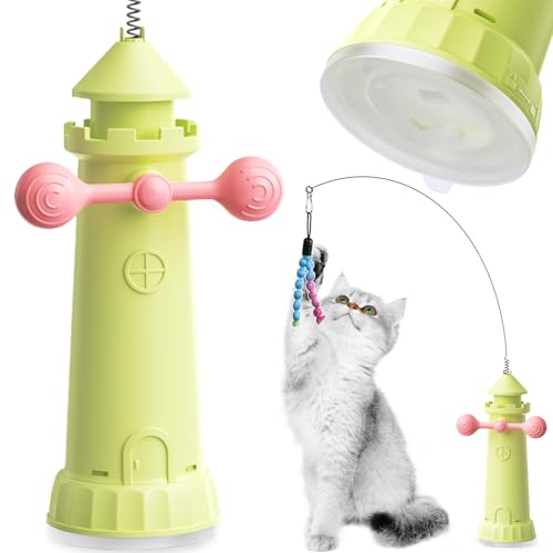 TCOXYS 猫じゃらし 猫 おもちゃ 知能玩具 吸盤猫じゃらし 手動•自動両用 釣り竿 自動360°回転 ハンズフリー ハンドヘルド2WAY 灯台デザイン ビーズ付きワンド 運動不足 筋力不足 ストレス解消 鍛える玩具 猫一人遊び用品 ペット用品の商品画像（Amazon）