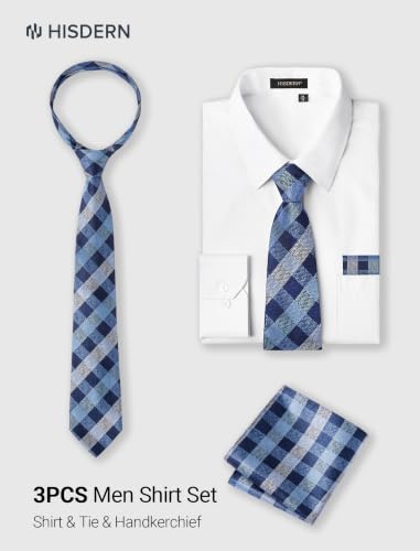 Image of HISDERN Mens Dress Shirt with Tie Pocket Square Set Classic Button Down Shirt Matching Tie Long Sleeve Shirts