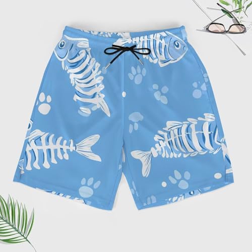 Fish Bones and Paw Prints Beach Shorts for Men Swim Trunks Quick Dry Swim Shorts with Compression Liner Pocket3