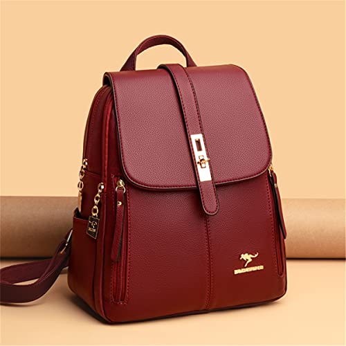 Mochila Feminina de Couro PU Antifurto Moda Simples Mochila Pequena Impermeável Vintage E Versátil C