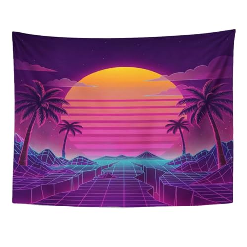 TOMPOP Tapestry Retro Futuristic Neon Landscape 1980S Digital Cyber 80S Party Sci Home Decor Wall Hanging for Living Room Bedroom Dorm 50x60 Inches