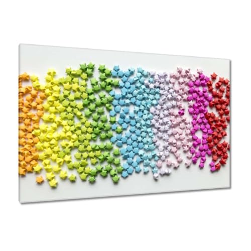 Peinture imprimée sur toile pour grand mur vide tableau origami coloré étoiles 120x80cm