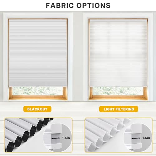 Image of LazBlinds Cordless Cellular Shades, Light Filtering Honeycomb Shades with 1.5 inch Cells, Thermal Insulation Noise Reduction Blinds for Windows, 21 inch W x 48 inch H, White