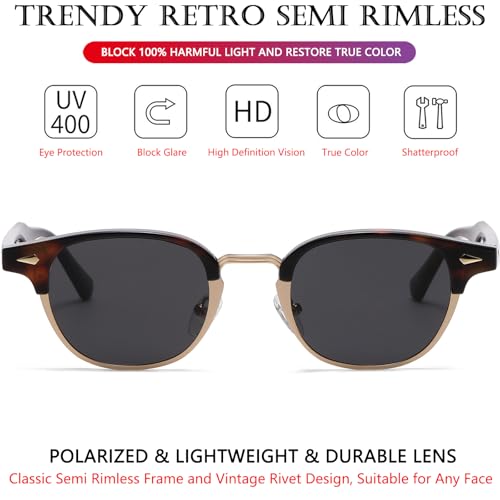 AIEYEZO Retro Polarized Sunglasses for Men Women Classic Semi-Rimless Frame Sun Glasses Fashion Designer Shades3