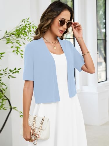 Image of Heymoments Women's Thin Shrugs Short Sleeve Lightweight Cropped Tops Open Front Knitted Cardigan for Dress Summer Bolero