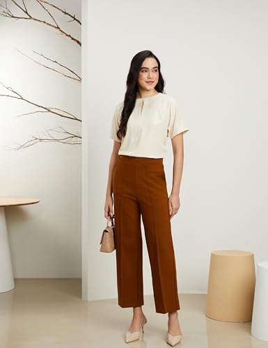 Image of Symbol Premium Women's High Rise Ankle Length Wide Leg Knit Trouser (Elasticated Waist | Formal Pants | Office Wear | Desk-to-Dinner) (Available in Plus Sizes)