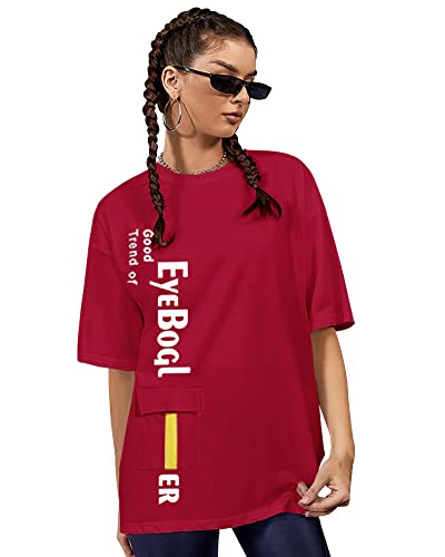 Image of EYEBOGLER Women's Trendy Round Neck Full Sleeves Loose Fit Typography T-Shirt