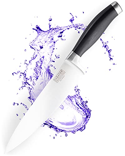 Sabatier Professional Large Cooks/Chefs Kitchen Knife - 8in/20cm Taper Ground Stainless Steel Blade, Matt Black Rubberised Comfort Handle. Sharp for Longer, Lifetime Performance 25yr Guarantee
