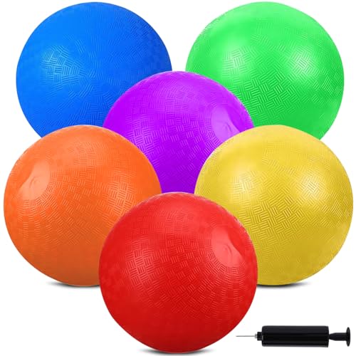 Huaerle 6 Pcs Kickball Set 9 Inch Playground Balls with Pump Dodgeball Kickballs Inflatable Rubber for Dodgeball, Kickball, Handball, School, Gym, Recess & Outdoor Backyard Games