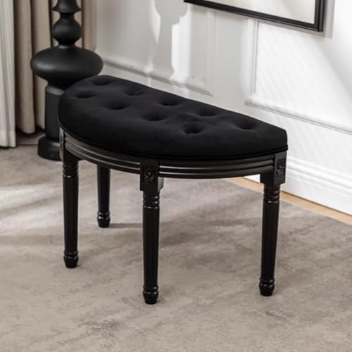 Banc de coiffeuse noir velours capitonné 70cm pour chambre chic