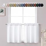 Chyhomenyc Light Filtering Short Curtains 24 Inch Length, Small Kitchen Window Curtains over Sink, Half Window Cafe Curtain Tier for Bathroom Basement Cabinet Camper, 2 PCS, Each 30'Wx24'L, Pure White