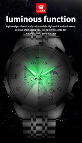 Image of OLEVS Watches for Men Luxury Diamond Casual Large Dial Watches Stainless Steel Waterproof Business Dress Analog Luminous Date Mens Watches
