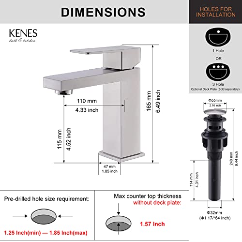 Kenes Single Handle Bathroom Sink Faucet, Brushed Nickel Vanity Faucet For Bathroom Sink, With Pop Up Drain Stopper & Water Supply Hoses Lj-9031 #TOP5