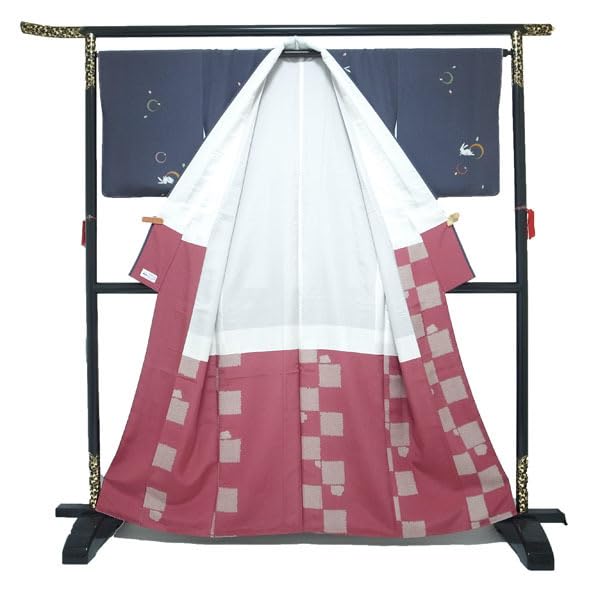 Amazon.co.jp: 小紋 着物 袷 金彩加工 濃グレー うさぎ 兎