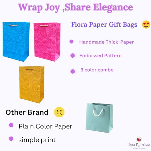 Image of Flora Paperbags | Paper Bags for Gifting - | Gift Bags with Handles for Return Gifts, Wedding, Birthday, Baby Shower, Diwali & Corporate Gifting | Medium Size 7X10X4 Inches small | Paper Gift Bags