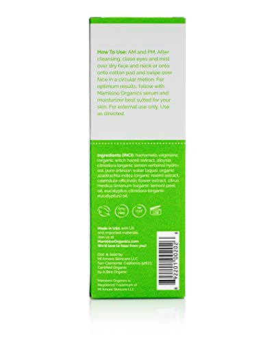Mambino Organics Purifying Facial Toner, Verbena + Calendula, 4 Fluid Ounces (2 Pack) #TOP2