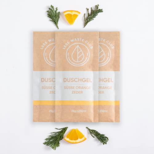 Less Waste Club Duschgel Pulver 3er Set | süsse Orange Zeder | nachhaltige & veganes Duschge| ohne Mikroplastik | pH- Neutral | ohne Silikone | feuchtigkeitsspendend Cover
