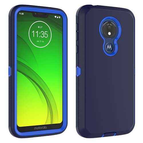Thybx Moto G7 Power Case, Motorola G7 Supra/Moto G7 Optimo Maxx XT1955DL Case, [Drop Protection] Full Body Shockproof Grip Plastic Bumper TPU 3-Layers Durable Solid Phone Sturdy Hard Cover [Dark Blue]