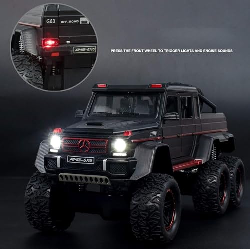 Image of Model Car Zinc Alloy Pull Back Toy Diecast Toy Cars with Openable Doors, Sound and Light for Kids Boy Girl Gift (1:22 Mrcedes AMG G63 6X6-Black)