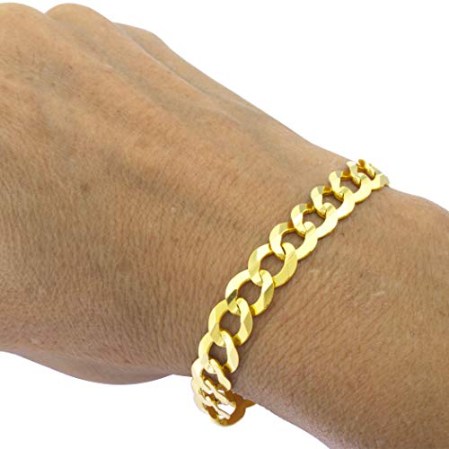 Nuragold 10K Yellow Gold 10Mm Solid Cuban Curb Link Chain Bracelet, Mens Jewelry Lobster Clasp 8" 8.5" 9" #TOP2