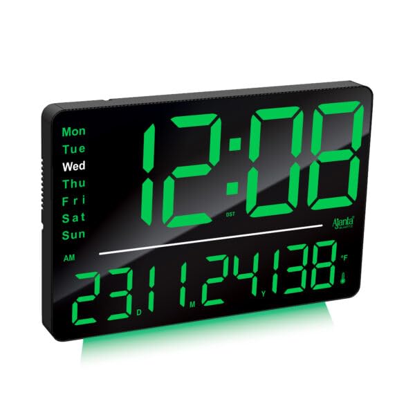Image of Ajanta Digital Wall Clock with RGB Night Light, Temperature, Calendar and 12 /24H Format (Green, 33 x 22 cm)